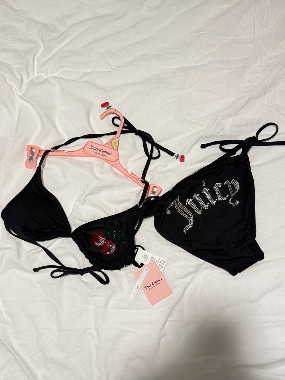 Women’s Swimwear Juicy Couture Black Cherry Rhinestone Triangle Bikini Set